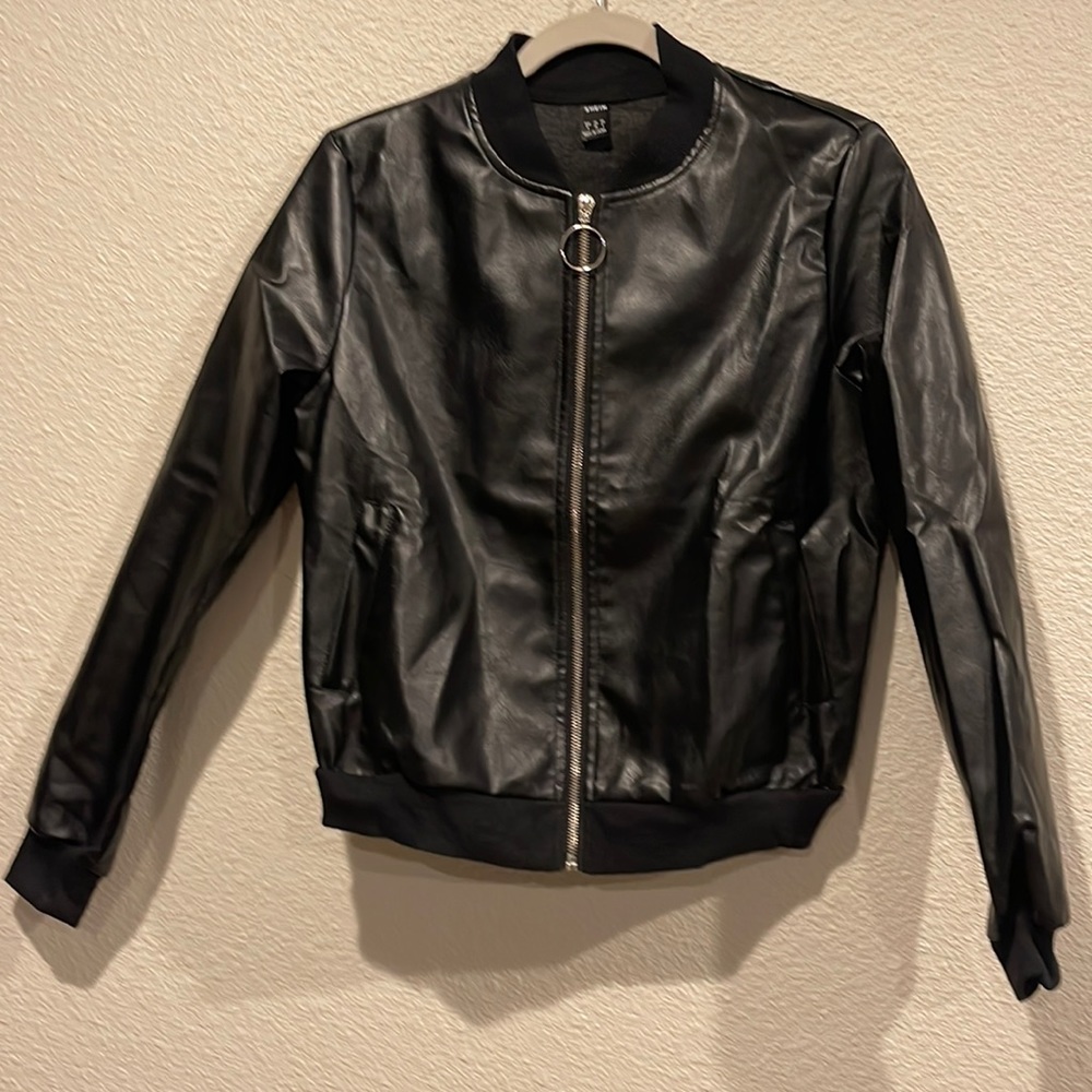 Faux leather bomber jacket